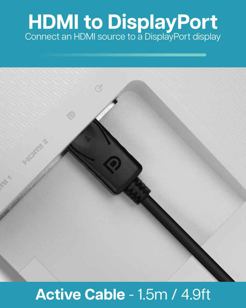 VisionTek HDMI to DisplayPort 1.5M Active Cable (M/M) - 900822 - Image 2